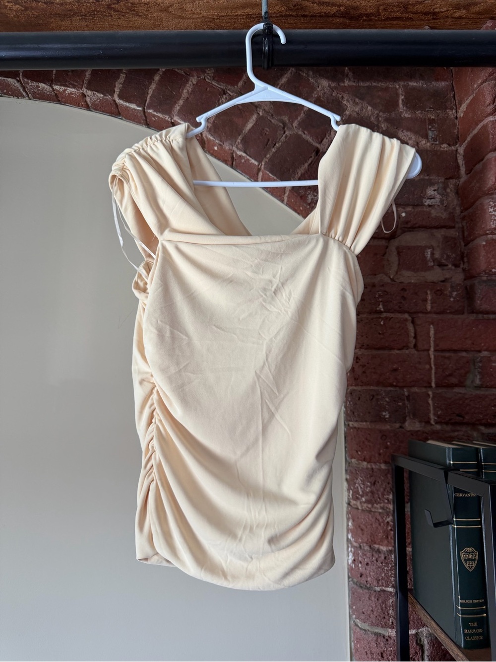 Zara Cream One-Shoulder Ruched Top